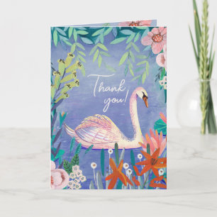 Cute Swan Bird Elegant Blue & Pink Baby shower Bedankkaart