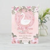 Cute Swan, Floral Baby shower Invitation (Debout devant)