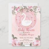 Cute Swan, Floral Baby shower Invitation (Devant)
