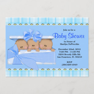 CUTE Sweet Blue Triplets Baby shower Kaart