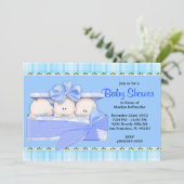 CUTE Sweet Blue Triplets Baby shower Kaart (Staand voorkant)