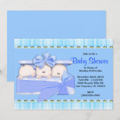 CUTE Sweet Blue Triplets Baby shower Kaart (Voorkant / Achterkant)