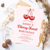cute Sweet Cherry Birthday Invitation Girl