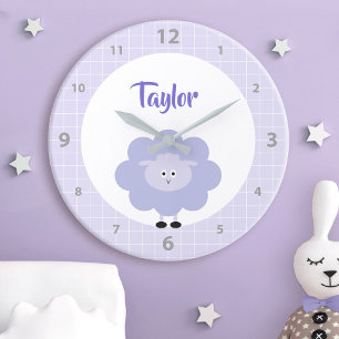 Cute Sweet Paarse Lamb Kinder Nursery Custom Name Ronde Klok