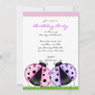 CUTE Sweet Pink Lady Bug Birthday Party Kaart