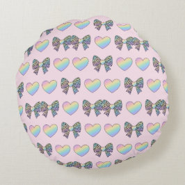  cute sweet rainbow hearts pastel gradient pattern rond kussen
