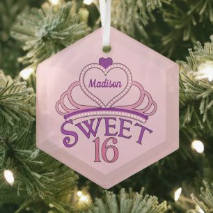 Cute Sweet Sixteen verjaardag Aangepast Roze Kerst Glas Ornament
