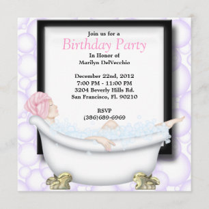 CUTE Sweet Spa Bath Massage and Beauty Party Invit Kaart
