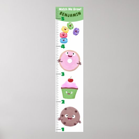 Cute sweets behandelt cartoon growth chart poster (Voorkant)