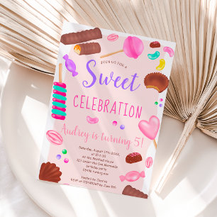 Cute sweets snoep illustratie 5e verjaardag party kaart