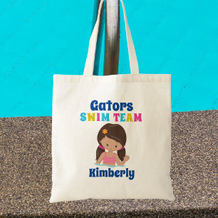 Cute Swim Team Girl Personaliseerde Brunette Swimm Tote Bag