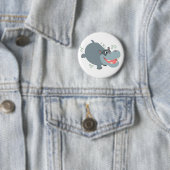 Cute Swimming Cartoon Hippo Button Badge (In situ)