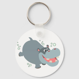 Cute Swimming Cartoon Hippo Sleutelhanger