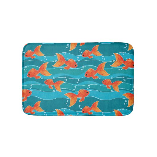 Cute Swimming Goldfish & Water Pattern Badmat (Voorkant)