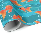 Cute Swimming Goldfish & Water Pattern Cadeaupapier (Rol Hoek)
