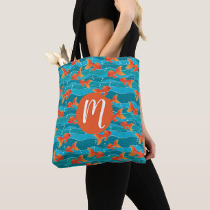 Cute Swimming Goldfish & Water Pattern Draagtas