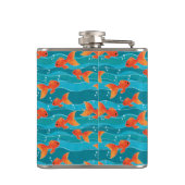 Cute Swimming Goldfish & Water Pattern Heupfles (Achterkant)