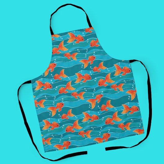 Cute Swimming Goldfish & Water Pattern Schort