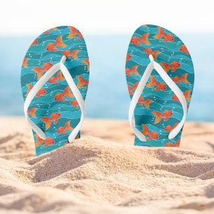 Cute Swimming Goldfish & Water Pattern Teenslippers