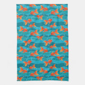 Cute Swimming Goldfish & Water Pattern Theedoek (Verticaal)