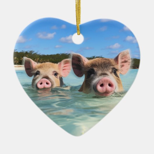 Cute Swimming Pig Exuma Bahamas Keramisch Ornament (Voorkant)