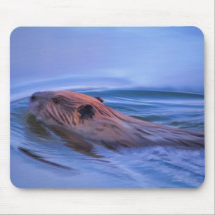 Cute Swimming Wild Beaver Wildlife Art Muismat