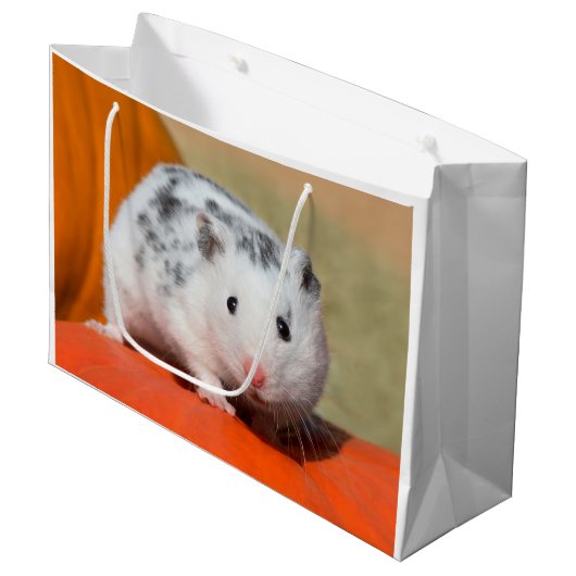 Cute Syrian Hamster White Black Spotted Funny Pet Groot Cadeauzakje (Voorkant Gekanteld)
