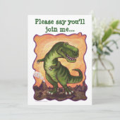 Cute T-Rex Dinosaur Birthday Party Invite Kaart (Staand voorkant)