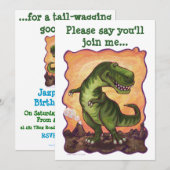 Cute T-Rex Dinosaur Birthday Party Invite Kaart (Voorkant / Achterkant)