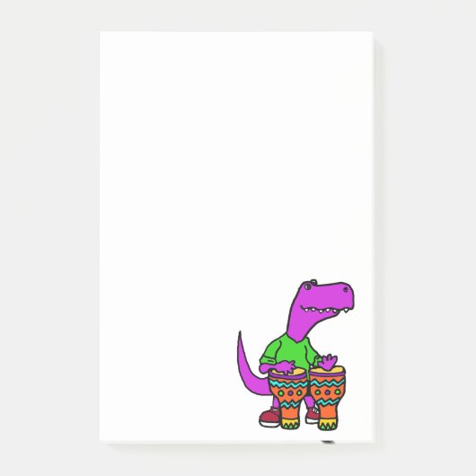 Cute T-rex Dinosaur die Bongo Drums speelt Post-it® Notes (Voorkant)