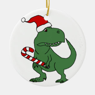 Cute T-rex Dinosaur in Santa Hat-kerstkunst Keramisch Ornament