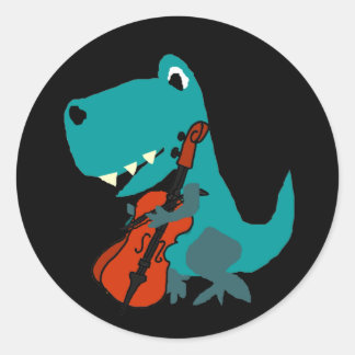 Cute T-rex Dinosaur Playing Cello Music Ronde Sticker
