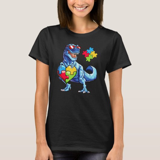 Cute T Rex Dinosaur Sunbril Autisme Awareness Bo T-shirt (Voorkant)