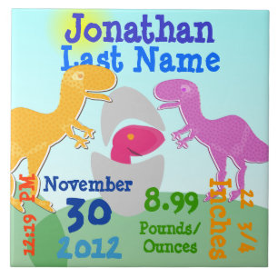 Cute T-Rex Dinosaurs Newborn Egg Boy Birth Tegeltje