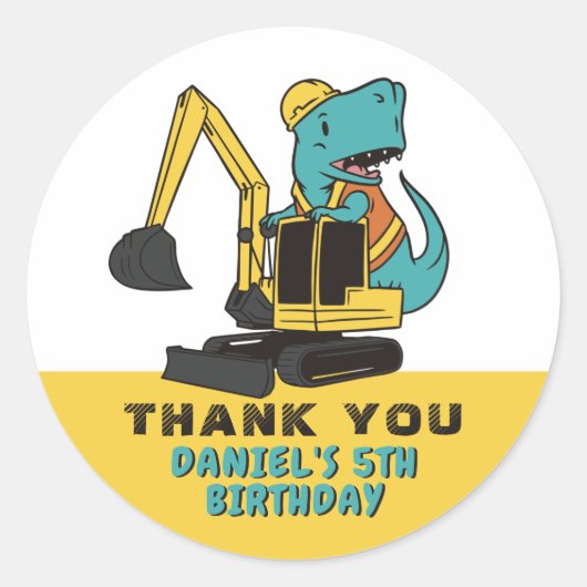 Cute T-Rex en opgravator-kinderen van afgelopen da Ronde Sticker (Voorkant)