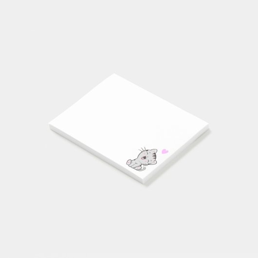 Cute Tabby Cat and Heart on White Post-it Notes (Schuin)