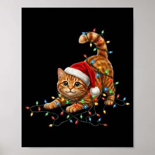 Cute Tabby Cat Christmas Funny Lights Xmas Cat In  Poster (Voorkant)