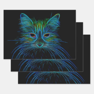 Cute Tabby Cat Design Blue Green Black Pop Art Inpakpapier Vel