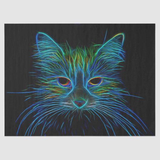Cute Tabby Cat Design Blue Green Black Pop Art Tissuepapier (Voorkant)