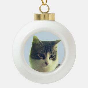 Cute Tabby Cat Face Keramische Bal Ornament