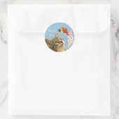 Cute Tabby Cat, Flowers & Little Bird Dank je Ronde Sticker (Tas)