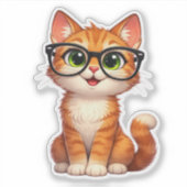 Cute Tabby Cat Glasses Custom-Cut Vinyl Sticker (Devant)