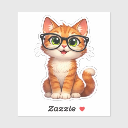 Cute Tabby Cat Glasses Custom-Cut Vinyl Sticker (Feuille)