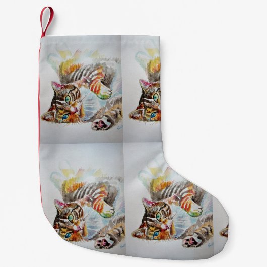 Cute Tabby Cat Merry Cats kerststop Kleine Kerstsok (Voorkant)