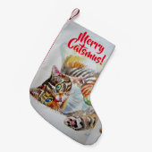 Cute Tabby Cat Merry Catsmus kerststop Kleine Kerstsok (Voorkant (Hangend))
