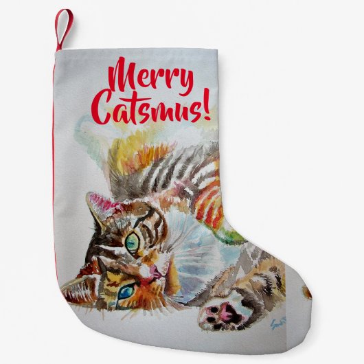 Cute Tabby Cat Merry Catsmus kerststop Kleine Kerstsok (Voorkant)