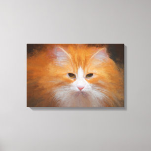 Cute Tabby Cat Oranje White Fluffy Beauful Canvas Afdruk