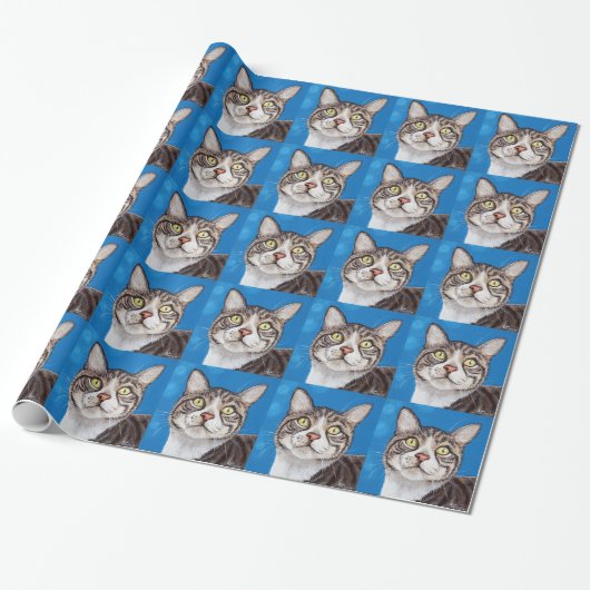 Cute Tabby Cat Painting Cadeaupapier (Uitgerold)