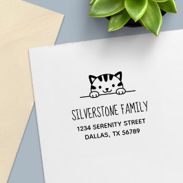 Cute Tabby Cat Peeking bovenfamilieadres Zelfinktende Stempel