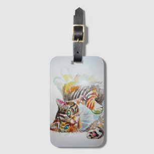 Cute Tabby Cat Waterverf Art Bagagelabel